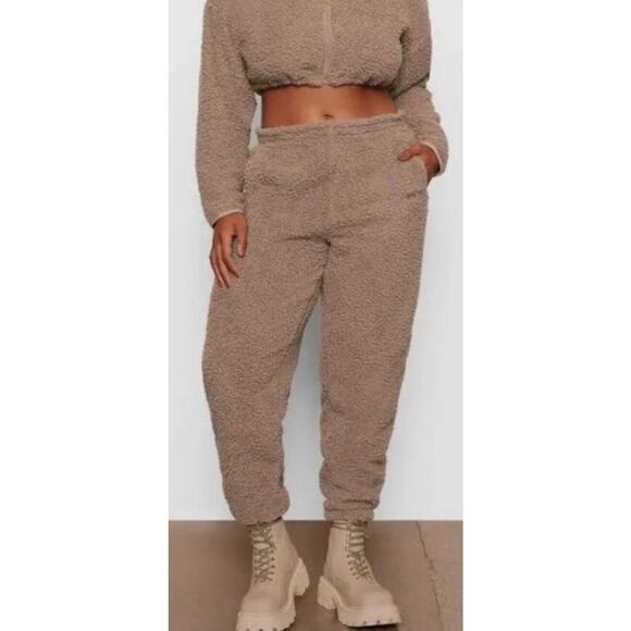 Skims Brown Teddy Sherpa Pull On Drawstring Jogger Sweatpants Pants Size Large - Picture 1 of 11
